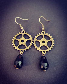Gear Earrings with black droplets