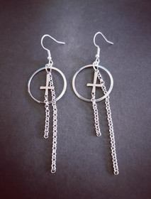 Chain earrings with cross and ring