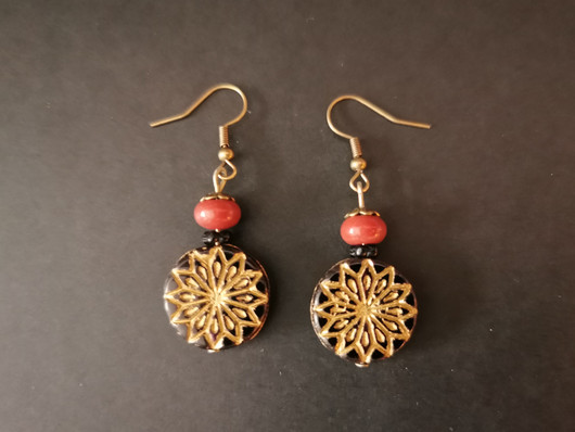 Black and gold flower earrings