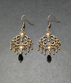 Hanging drop earrings with black beads