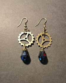 Gear earrings with black drop
