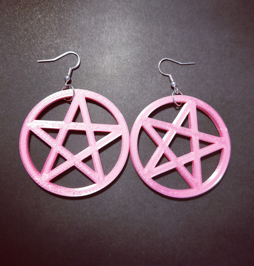 Big pink pentagram earrings 
