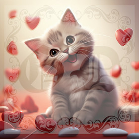 Digital picture with cat and hearts