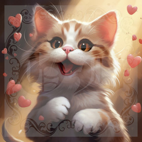 Digital picture with cat and hearts