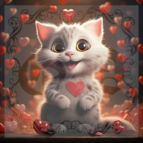 Digital picture with cat and hearts