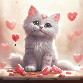 Digital picture with cat and hearts