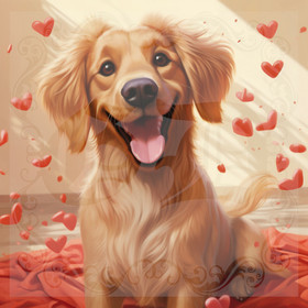 Digital picture with dog and hearts