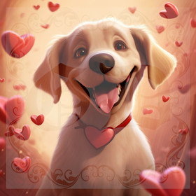 Digital picture with dog and hearts