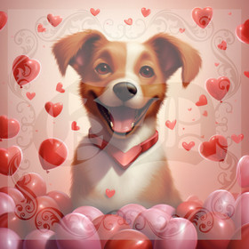 Digital picture with dog and hearts