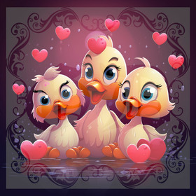 Digital picture with ducks and hearts