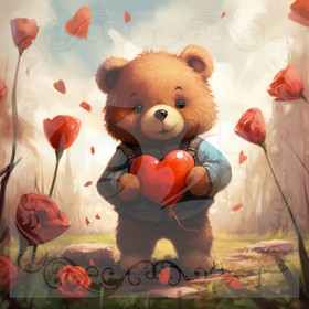Digital picture with teddy bear and hearts