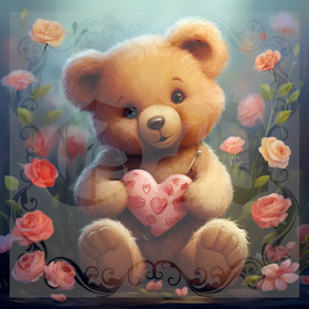 Digital picture with teddy bear and hearts