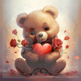 Digital picture with teddy bear and hearts