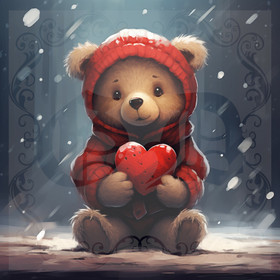 Digital picture with teddy bear and hearts