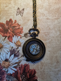 Steampunk necklace with clockwork