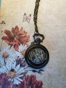 Steampunk necklace with clockwork