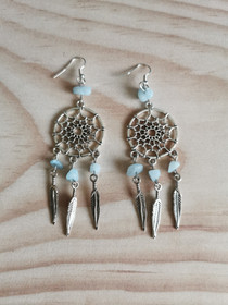 Dreamcatcher earrings with aquamarine stone beads