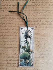 Kirjanmerkki nainen vihreä art deco