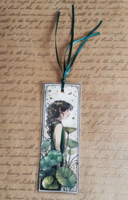 Kirjanmerkki nainen vihreä art deco