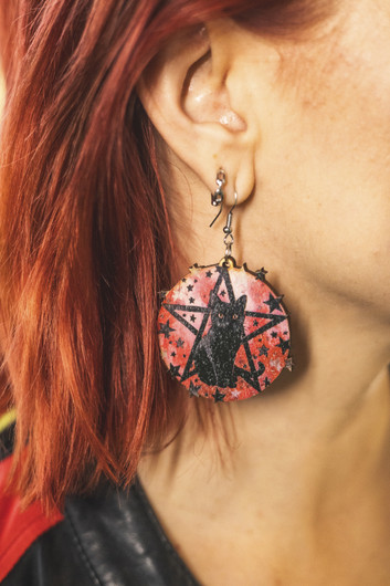 Pentagram and cat earrings