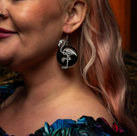 Skeleton Flamingo earrings with sun 