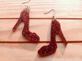 Red glitter high heel earrings