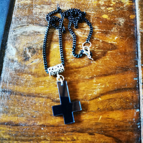 Black mirror cross necklace 