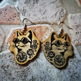 Steampunk cat earrings