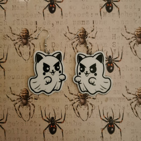 Flying ghost cat earrings