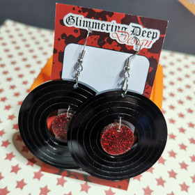 Red glitter LP record earrings
