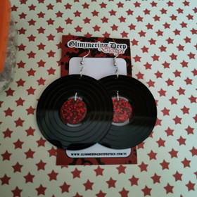 Red glitter LP record earrings
