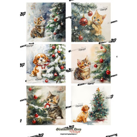 Card picture sheet Christmas cat and dog