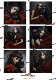 Card picture sheet friend girl, dog and cat