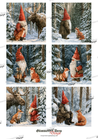 Card picture sheet forest animals and Christmas elf – The magic of Christmas