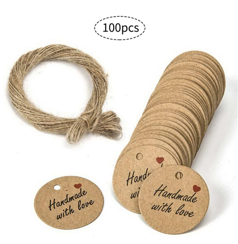 Tuotelappu käsin valmistettu 100kpl manilla narulla