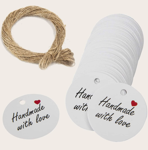 Tuotelappuja narulla pyöreä valkoinen 100 kpl