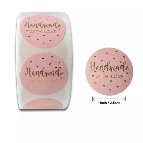 Käsin valmistettu rakkaudella tarra 500kpl 1,90€ rulla kulta