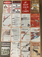 Tarjous!! Aseiden peltikylttejä 61 kpl  1,00€ kpl