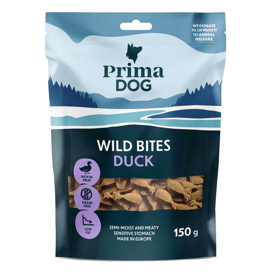 PrimaDog Wild Bites Ankka ja auringonhattu, pehmeä 150g