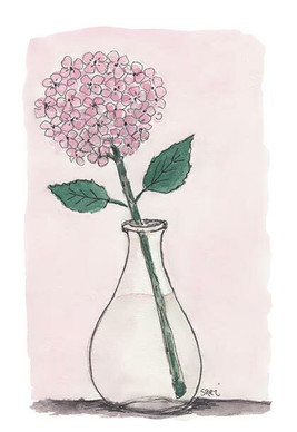 KORTTI, hortensia maljakossa, vaaleanpunainen, 2-osainen