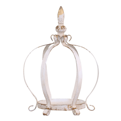 KRUUNUALUSTA KYNTTILÄLLE, ANTIIKIN KERMANVALKOINEN 25 cm