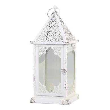 KYNTTILÄLYHTY, ANTIIKIN KERMANVALKOINEN 43 cm