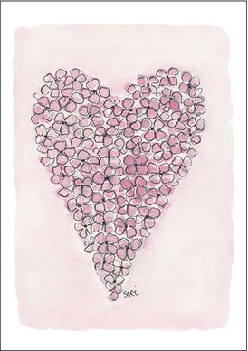 KORTTI A7,  v.pun. hortensiasydän 2-os pakettikortti