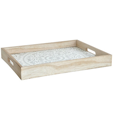 TARJOTIN, RUSKEA-VALKOINEN 40x30x5 CM