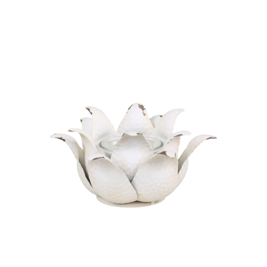 LÄMPÖKYNTTILÄLYHTY KUKKA, ANTIIKIN KERMANVALKOINEN 9 cm