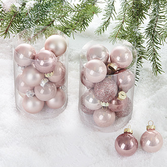 MINI JOULUPALLOT 16 kpl,  Pinkit/vaaleanpunaiset