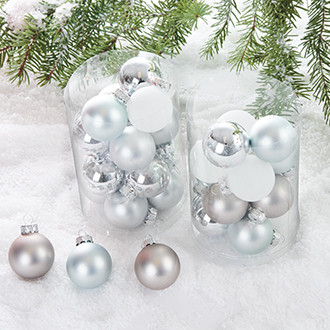 MINI JOULUPALLOT 16 kpl,  Hopeiset/valkoiset