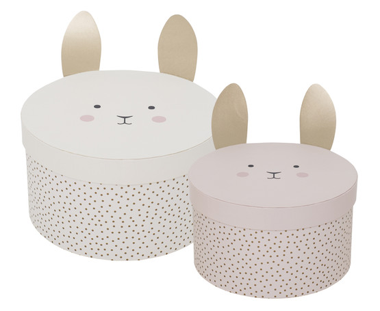 LAATIKKOSETTI PUPUNKORVILLA, BEIGE&VAALEANPUNAINEN Ø 23 ja 21 cm