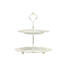 2-KERROKSINEN PYÖREÄ TARJOTIN, ANTIIKIN KERMANVALKOINEN 25,5 cm