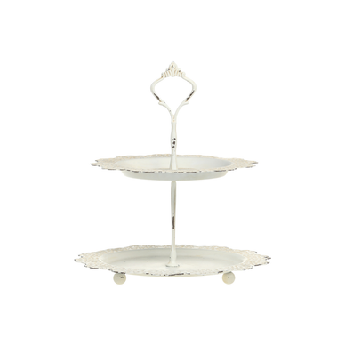 2-KERROKSINEN PYÖREÄ TARJOTIN, ANTIIKIN KERMANVALKOINEN 25,5 cm